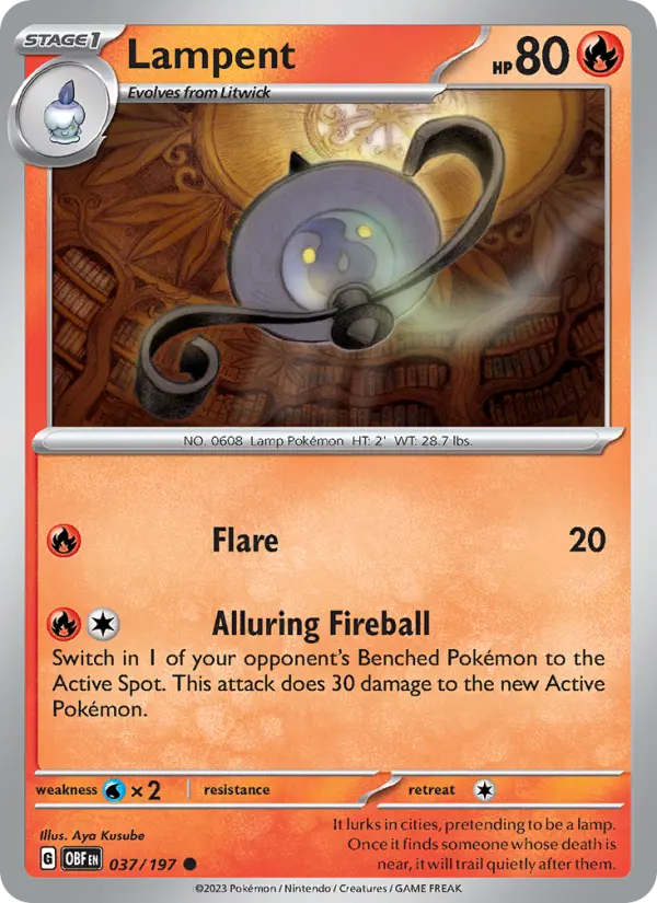 Lampent Reverse Holo 037/197 Obsidian Flames Pokémon Card