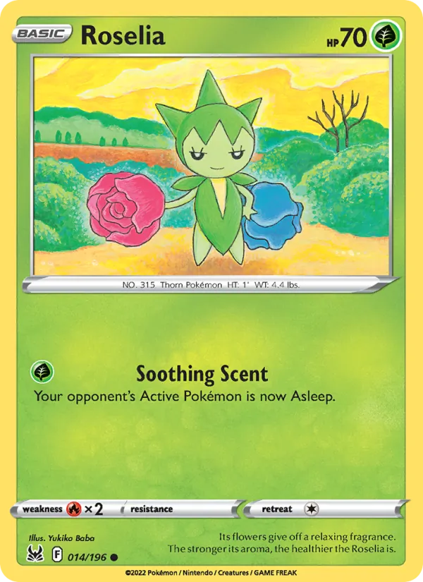 Roselia Reverse Holo 014/196 Lost Origin Pokémon Card