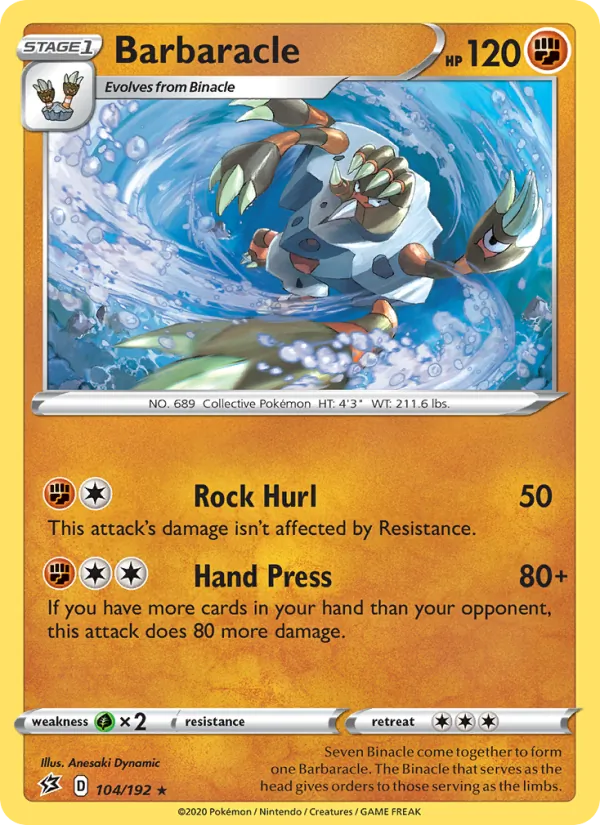 Barbaracle Reverse Holo 104/192 Rebel Clash Pokémon Card