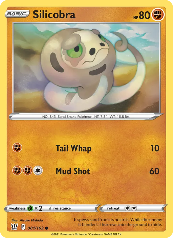 Silicobra Reverse Holo 081/163 Battle Styles Pokémon Card