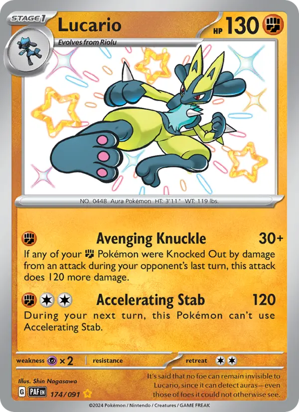Lucario Holo 174/91 Paldean Fates Pokémon Card