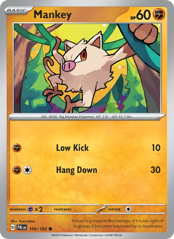 Mankey Normal 106/193 Paldea Evolved Pokémon Card