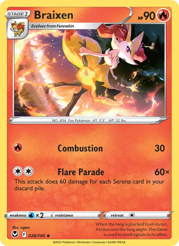 Braixen Reverse Holo 026/195 Silver Tempest Pokémon Card