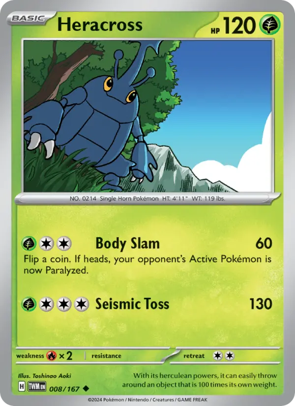 Heracross Reverse Holo 008/167 Twilight Masquerade Pokémon Card