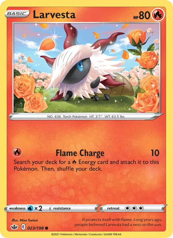 Larvesta Reverse Holo 023/198 Chilling Reign Pokémon Card