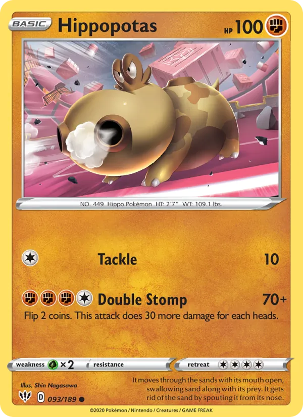 Hippopotas Reverse Holo 093/189 Darkness Ablaze Pokémon Card