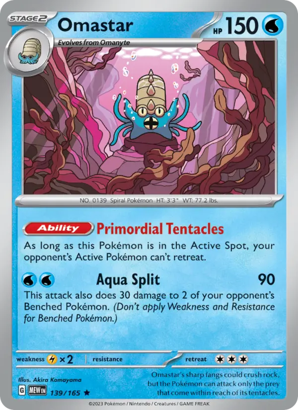 Omastar Reverse Holo 139/165 151 Pokémon Card