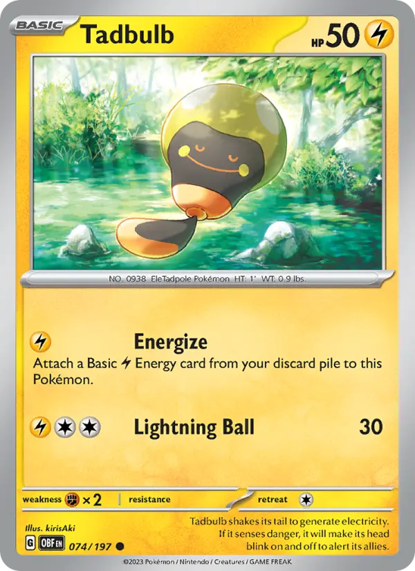Tadbulb Reverse Holo 074/197 Obsidian Flames Pokémon Card