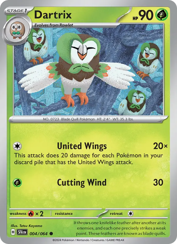 Dartrix Non-Foil 004/64 Shrouded Fable Pokémon Card