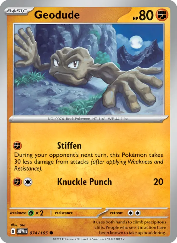 Geodude Reverse Holo 074/165 151 Pokémon Card
