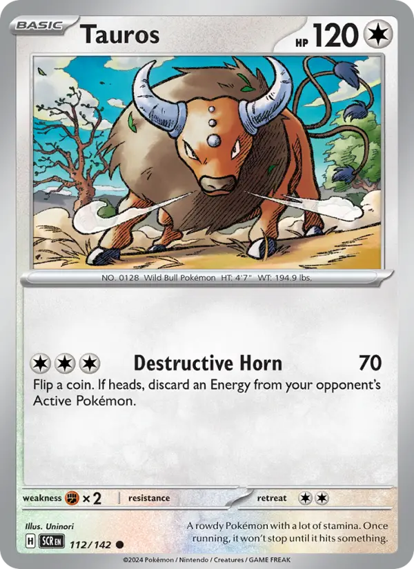 Tauros Reverse Holo 112/142 Stellar Crown Pokémon Card