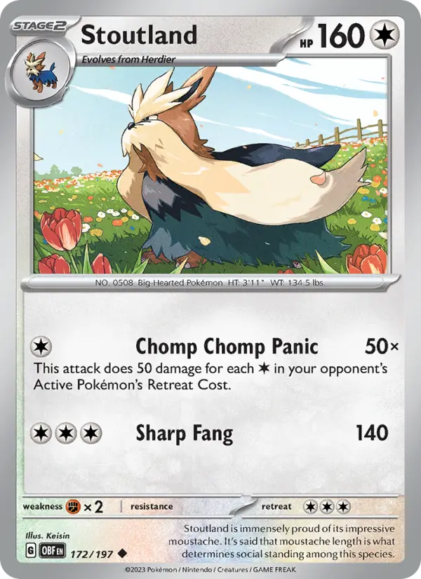 Stoutland Reverse Holo 172/197 Obsidian Flames Pokémon Card