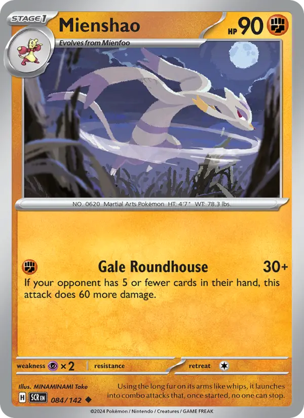 Mienshao Reverse Holo 084/142 Stellar Crown Pokémon Card