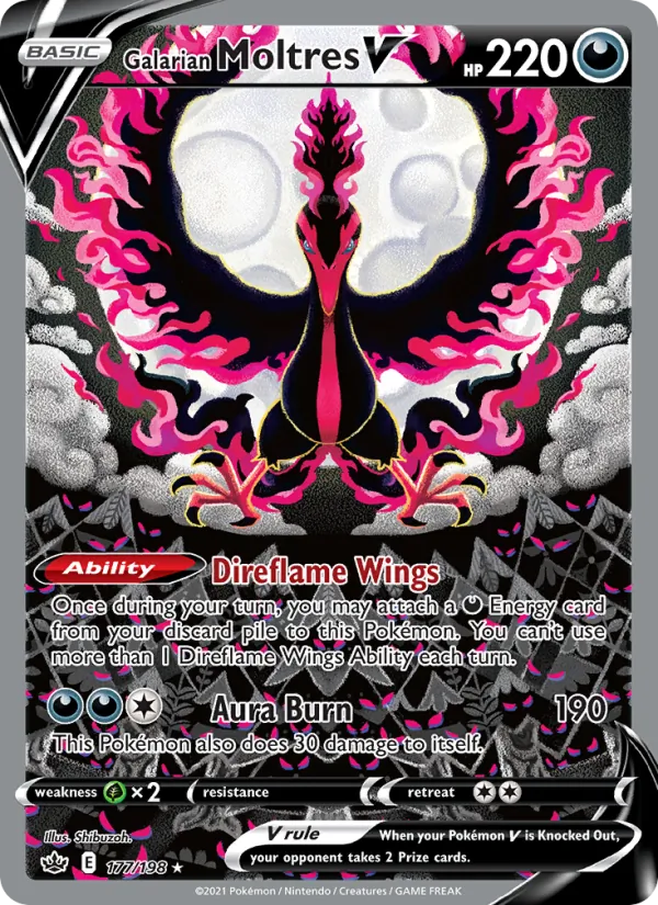 Galarian Moltres V Holo 177/198 Chilling Reign Pokémon Card