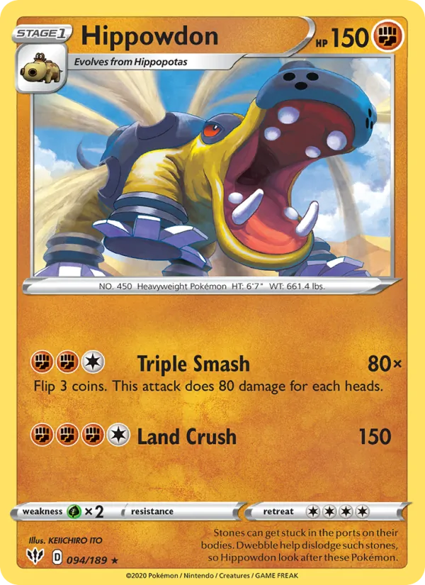 Hippowdon Reverse Holo 094/189 Darkness Ablaze Pokémon Card