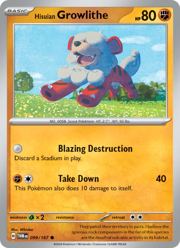 Hisuian Growlithe Reverse Holo 099/167 Twilight Masquerade Pokémon Card