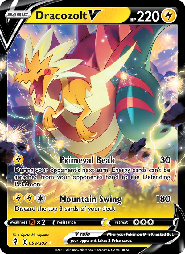 Dracozolt V Holo 058/203 Evolving Skies Pokémon Card