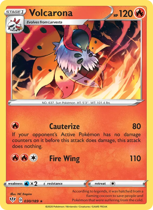 Volcarona Reverse Holo 030/189 Darkness Ablaze Pokémon Card