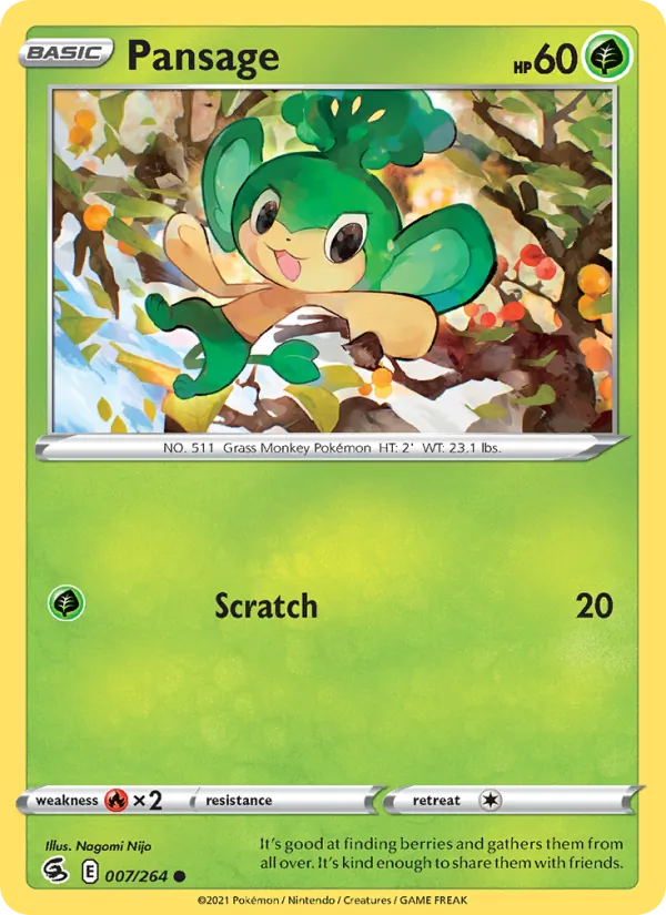 Pansage Reverse Holo 007/264 Fusion Strike Pokémon Card
