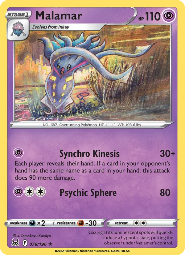 Malamar Reverse Holo 078/196 Lost Origin Pokémon Card