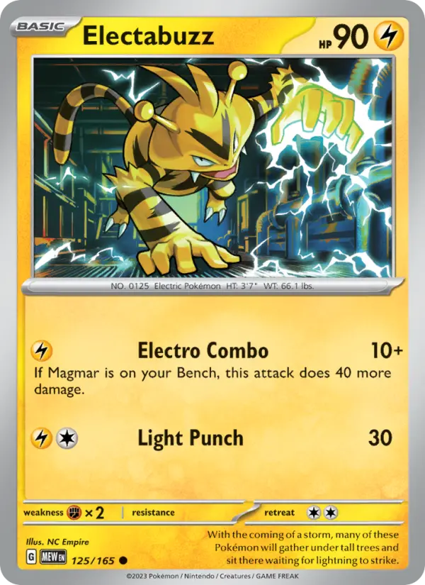Electabuzz Reverse Holo 125/165 151 Pokémon Card