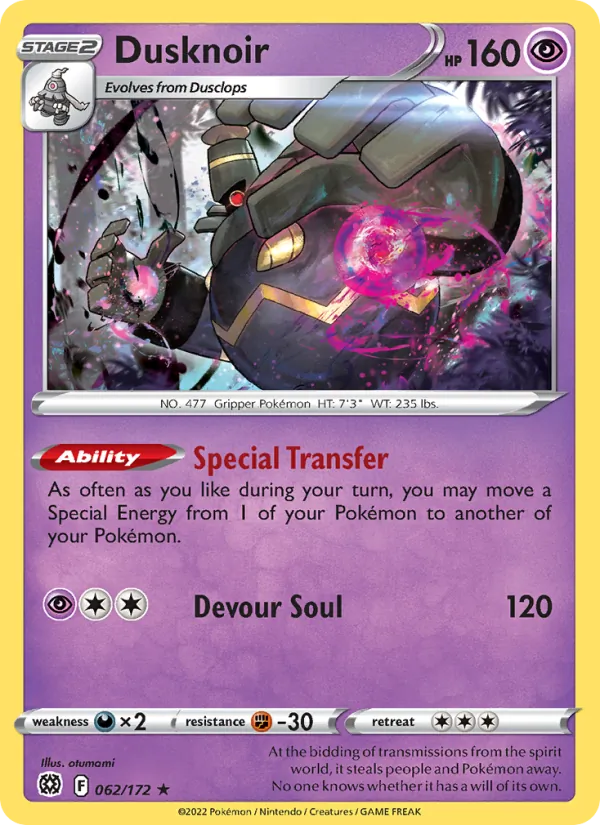 Dusknoir Reverse Holo 062/172 Brilliant Stars Pokémon Card