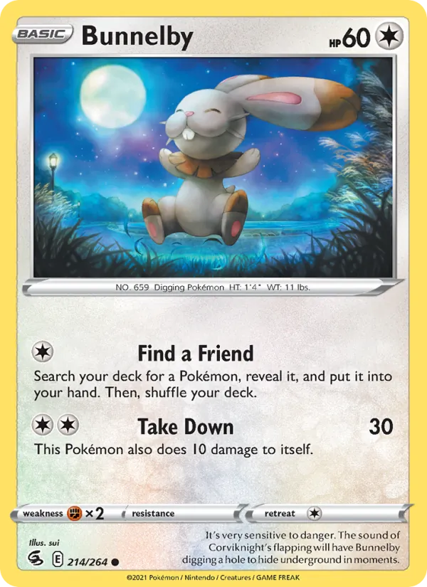 Bunnelby Reverse Holo 214/264 Fusion Strike Pokémon Card