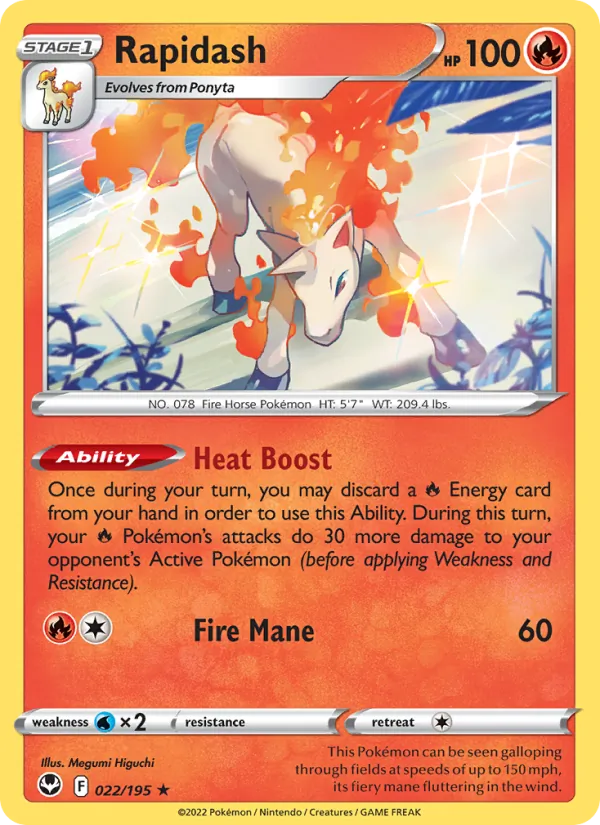 Rapidash Reverse Holo 022/195 Silver Tempest Pokémon Card