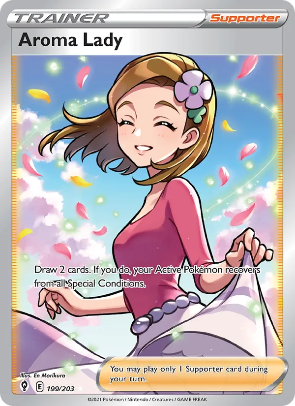 Aroma Lady Holo 199/203 Evolving Skies Pokémon Card