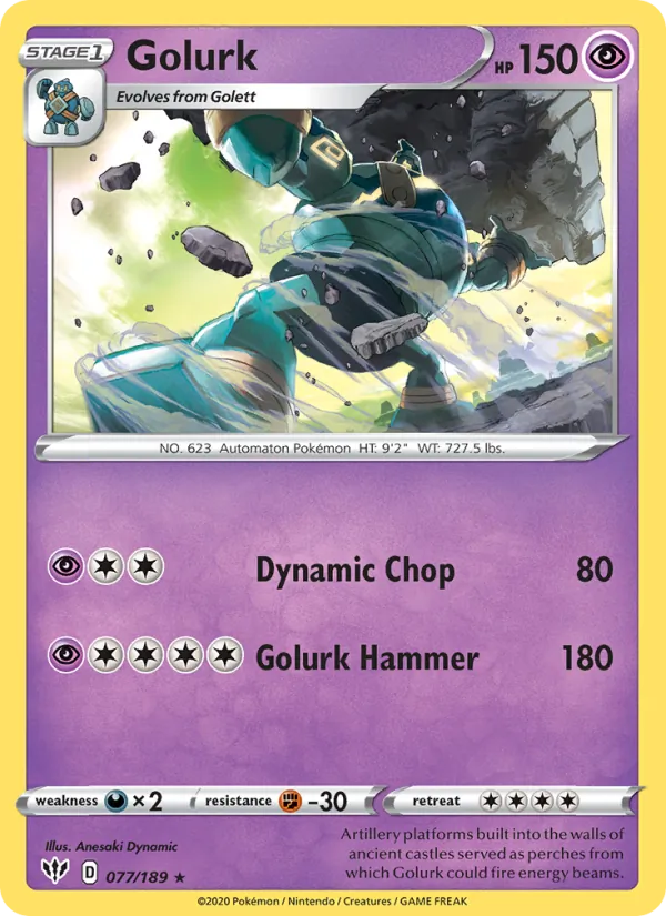 Golurk Reverse Holo 077/189 Darkness Ablaze Pokémon Card