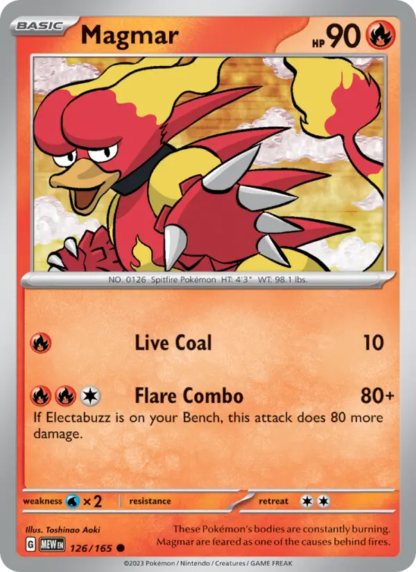 Magmar Reverse Holo 126/165 151 Pokémon Card