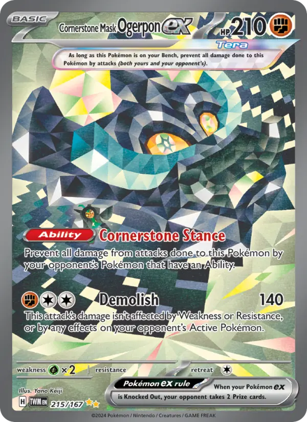 Cornerstone Mask Ogerpon ex Holo 215/167 Twilight Masquerade Pokémon Card