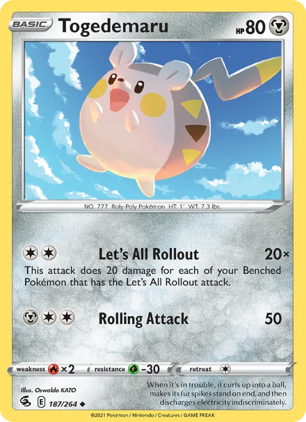 Togedemaru Reverse Holo 187/264 Fusion Strike Pokémon Card