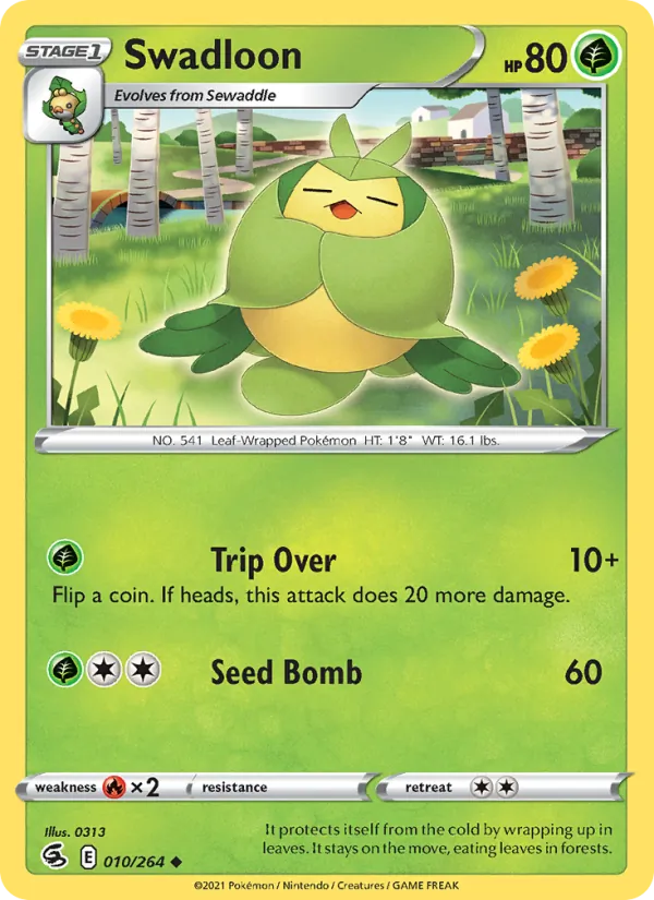 Swadloon Reverse Holo 010/264 Fusion Strike Pokémon Card