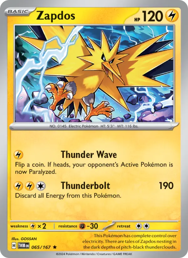 Zapdos Reverse Holo 065/167 Twilight Masquerade Pokémon Card