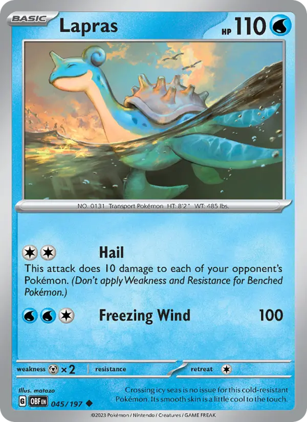Lapras Reverse Holo 045/197 Obsidian Flames Pokémon Card