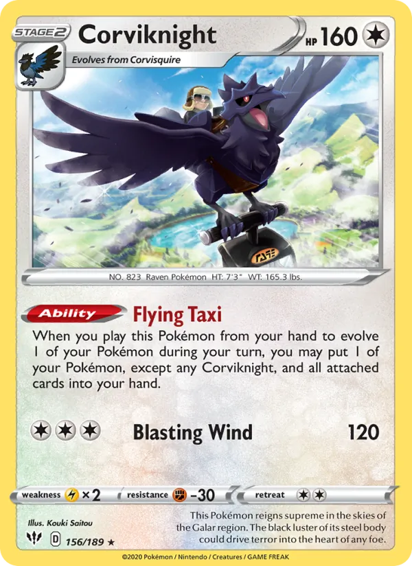 Corviknight Reverse Holo 156/189 Darkness Ablaze Pokémon Card