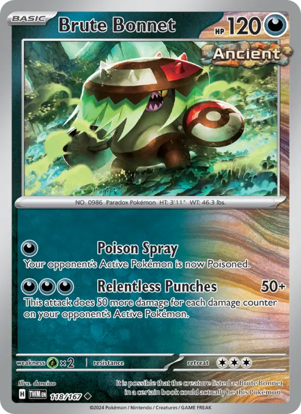 Brute Bonnet Reverse Holo 118/167 Twilight Masquerade Pokémon Card