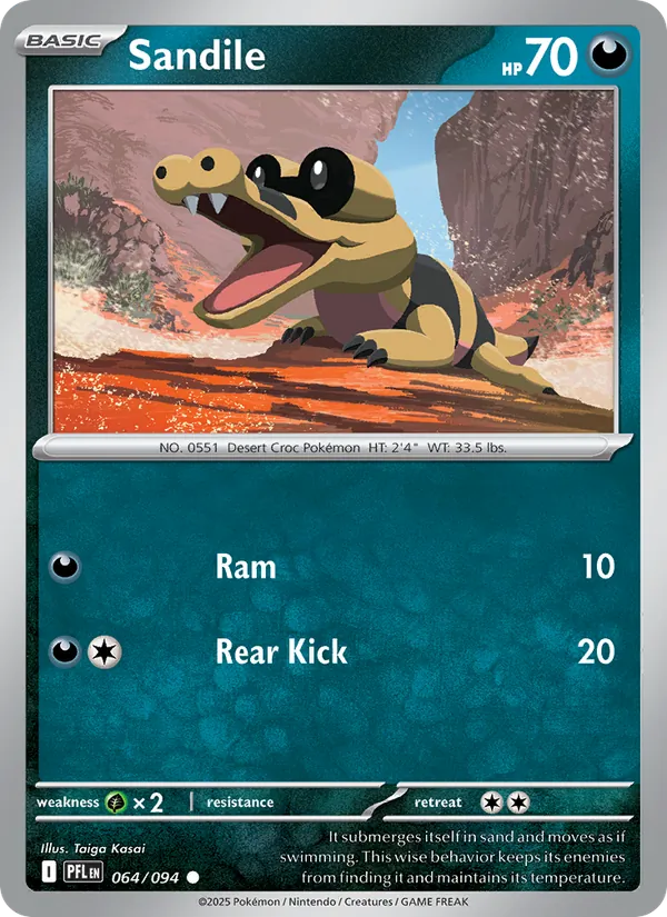 Sandile Non-Holo 064/94 Phantasmal Flames Pokémon Card