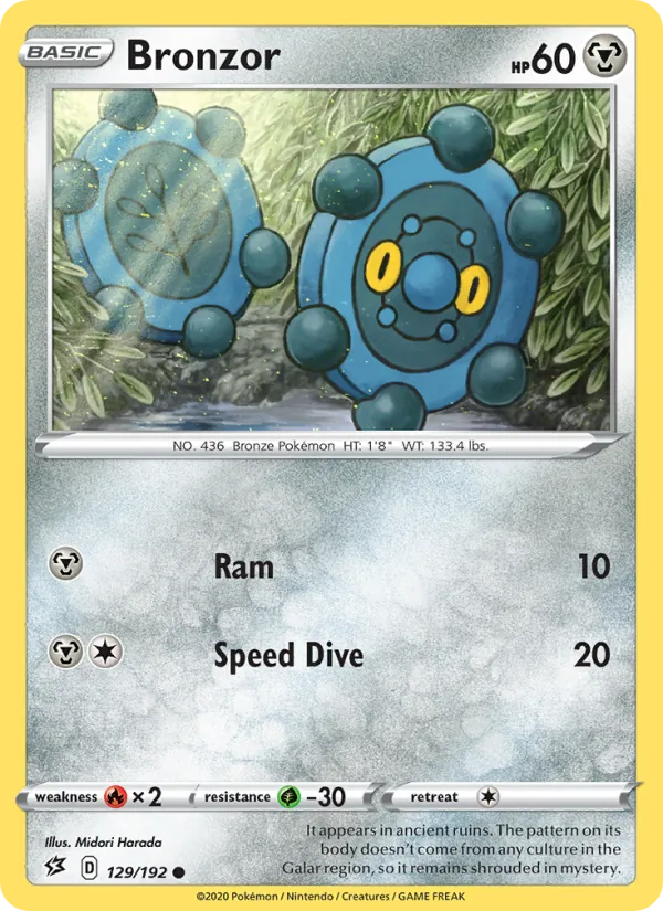 Bronzor Reverse Holo 129/192 Rebel Clash Pokémon Card
