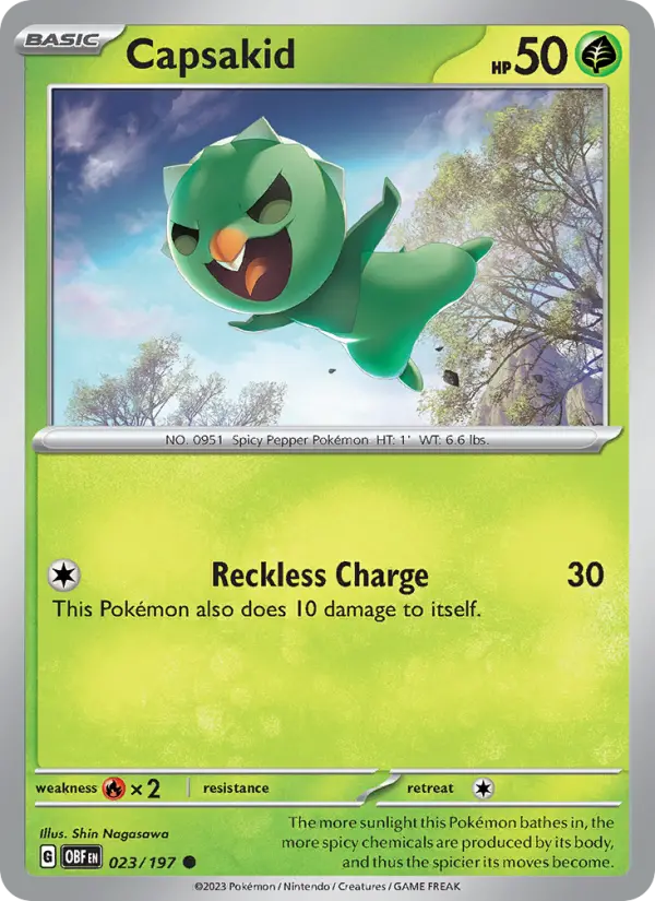 Capsakid Reverse Holo 023/197 Obsidian Flames Pokémon Card