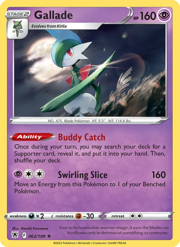 Gallade Reverse Holo 062/189 Astral Radiance Pokémon Card