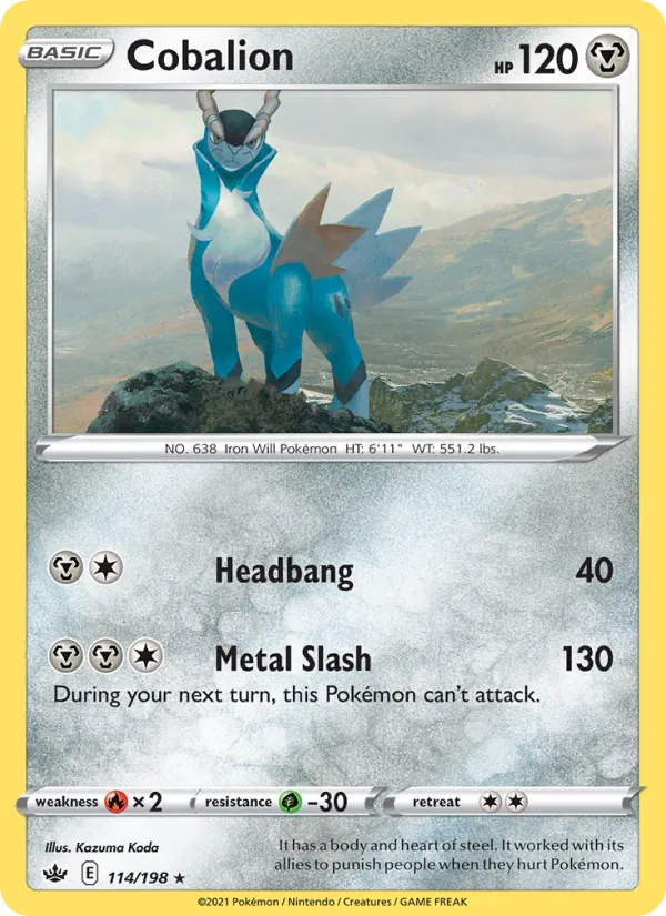 Cobalion Reverse Holo 114/198 Chilling Reign Pokémon Card