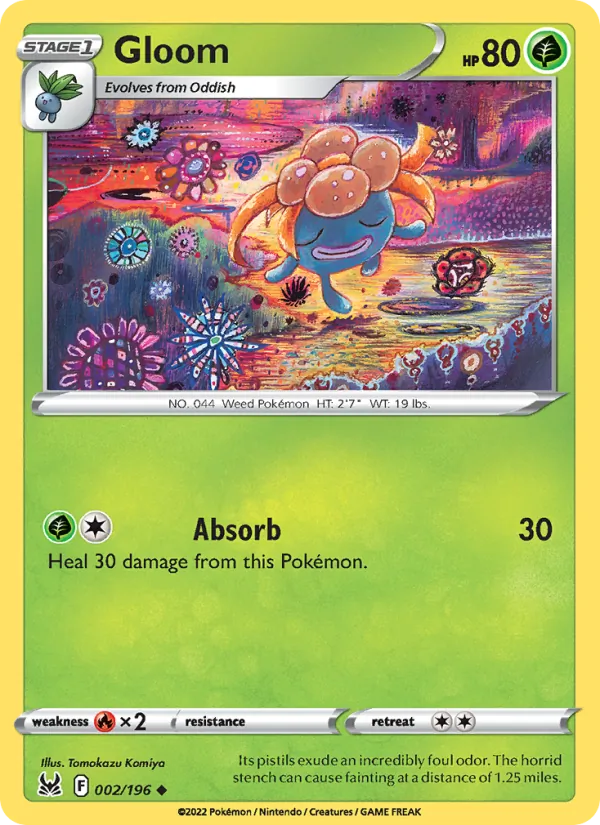 Gloom Reverse Holo 002/196 Lost Origin Pokémon Card