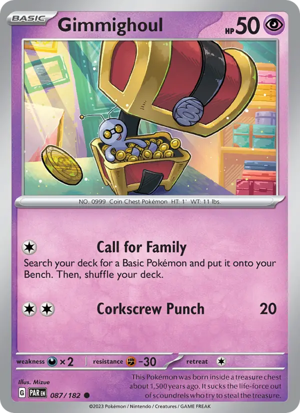 Gimmighoul Reverse Holo 087/182 Paradox Rift Pokémon Card