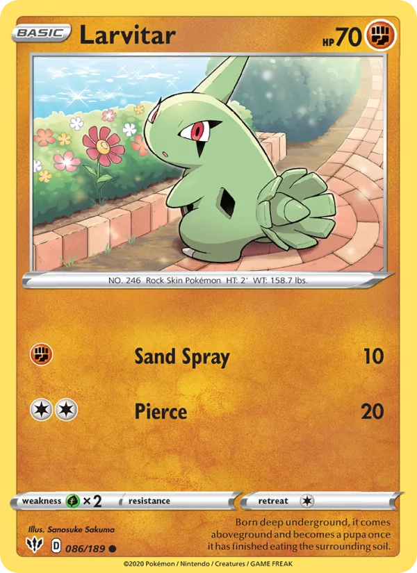 Larvitar Reverse Holo 086/189 Darkness Ablaze Pokémon Card