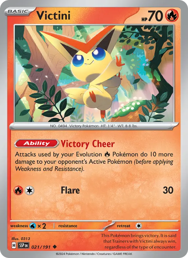 Victini Reverse Holo 021/191 Surging Sparks Pokémon Card