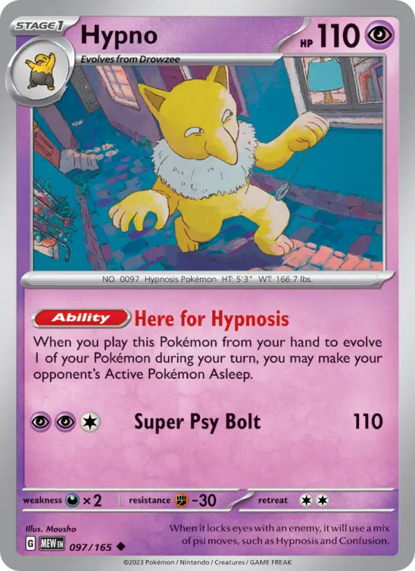 Hypno Reverse Holo 097/165 151 Pokémon Card