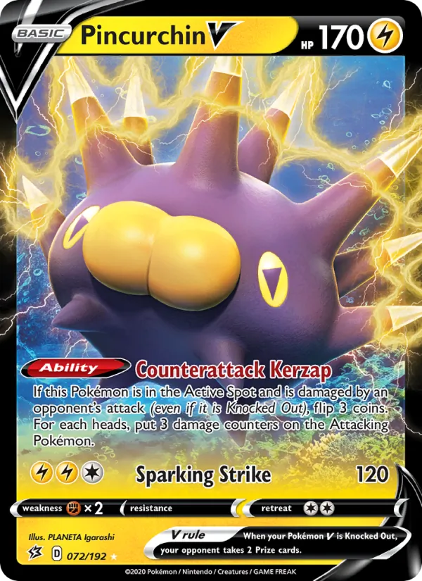 Pincurchin V Holo 072/192 Rebel Clash Pokémon Card
