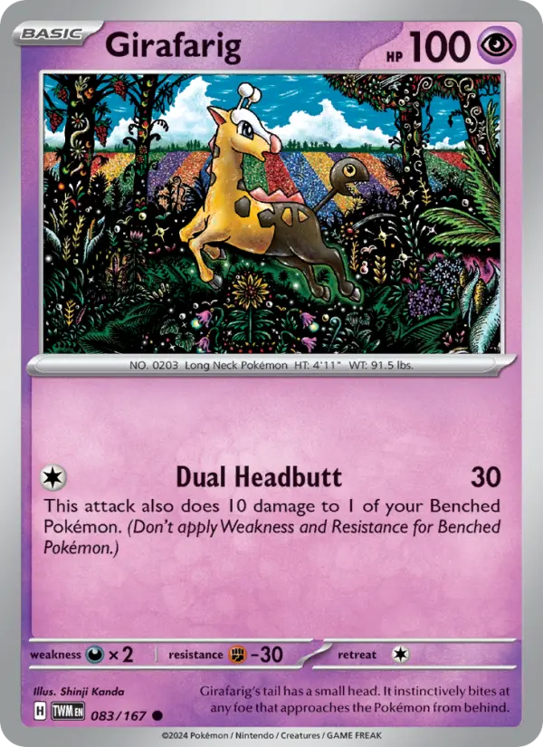 Girafarig Reverse Holo 083/167 Twilight Masquerade Pokémon Card